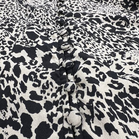 Rebecca Taylor Leopard 100% Silk A-Line Long Sleeve Button Up Shift Dress Size 8 - Picture 8 of 16
